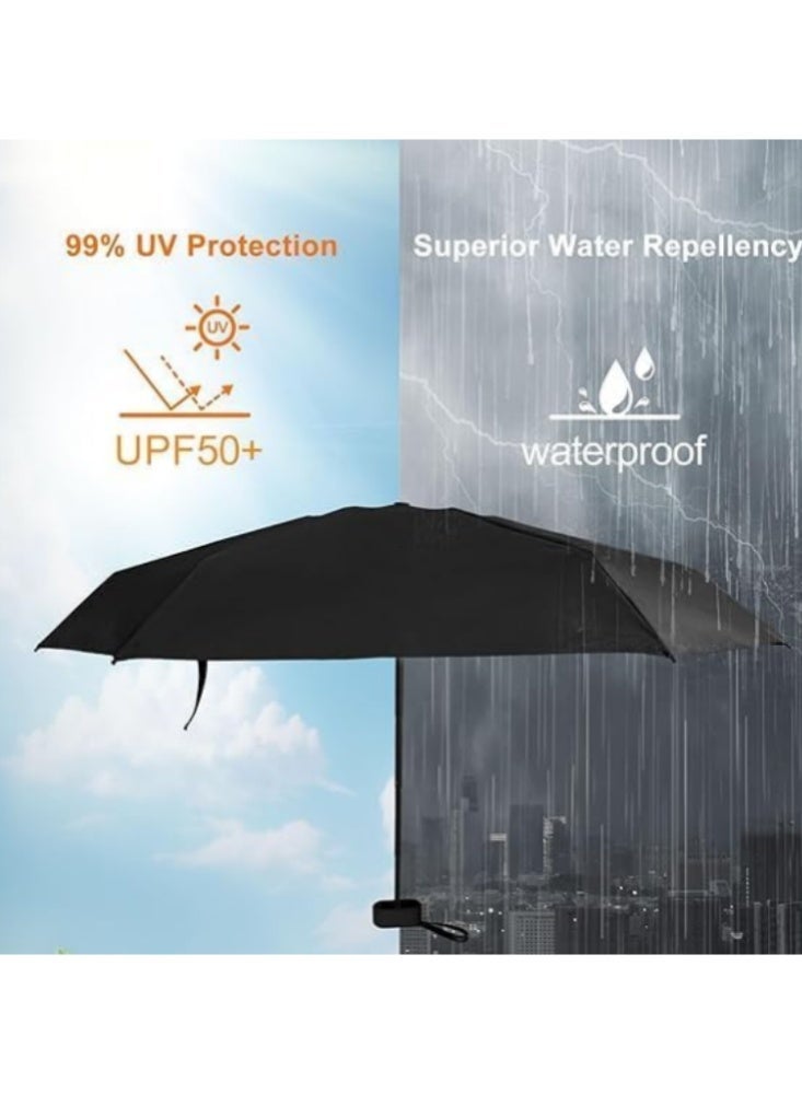 PocketGuard Mini Travel Umbrella+Storage Box UPF 50+ Sun & Rain 6-Fold More robust Lightweight Compact Parasol (Deep Black) - Image 2